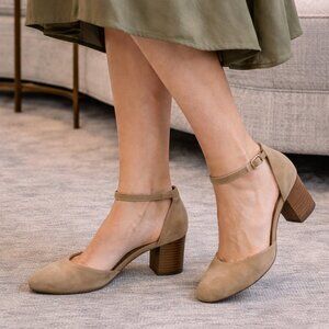 Talbots Suede Block Heel Ankle Strap Pumps Size 6.5